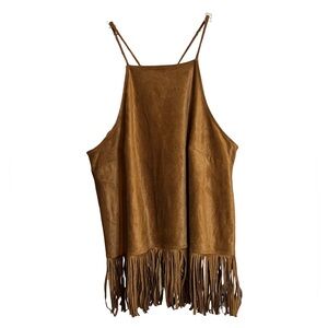 Express Faux Brown Suede Fringe Halter Cami Top Large New